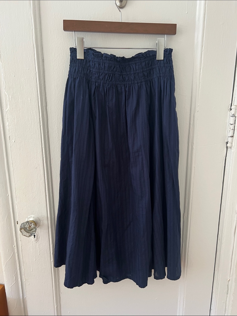 Old Navy Navy Blue Smocked-Waist Midi Skirt